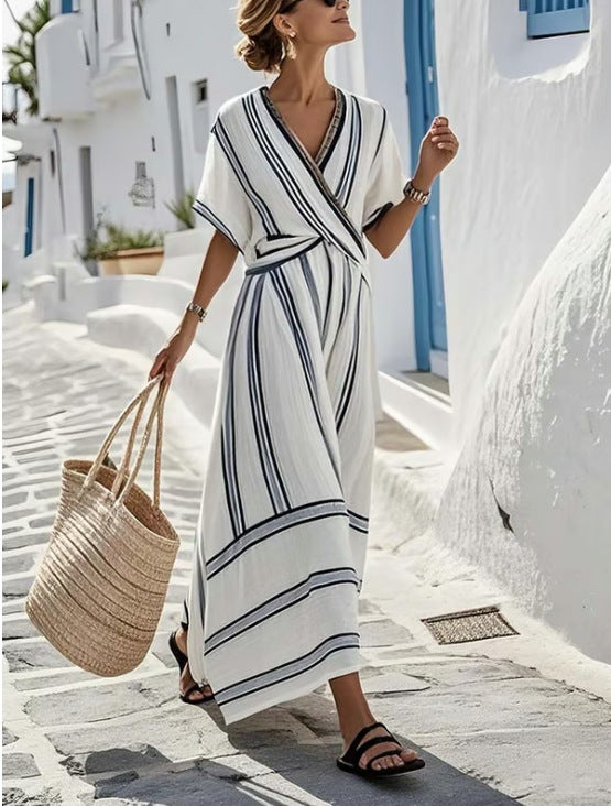 Women's Summer Holiday Short-sleeved Pleated Large Swing Clothing