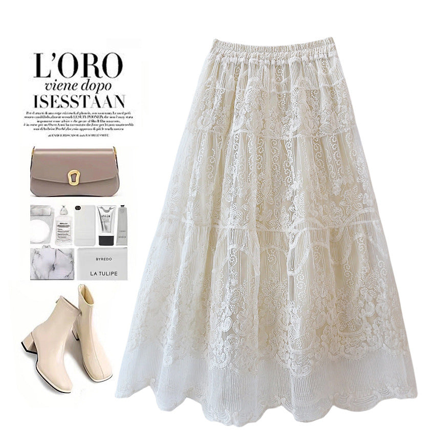 Lace Embroidered Four Korean Style Pettiskirt Gentle Mesh Skirt