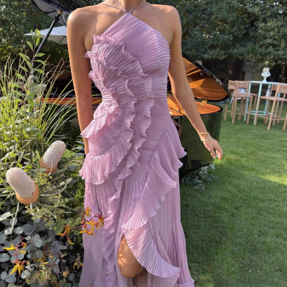 Women's Summer Fashion Pleated Halter Sexy Tube Dress