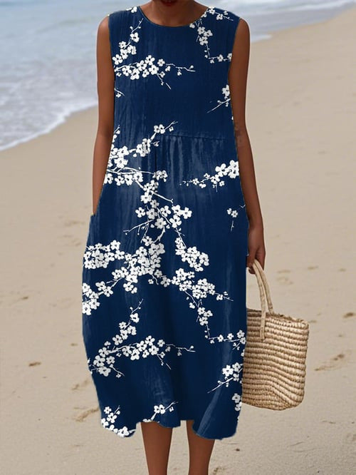 Sleeveless Casual Printed Temperament Long Fitted Dress