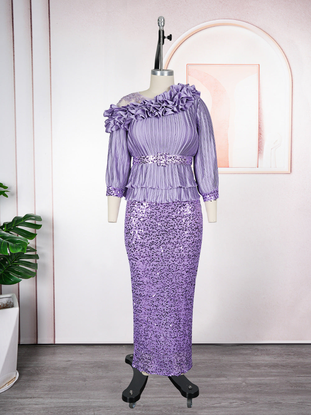 Women's Luxury Temperament Hip African Sequined Pleated Dress