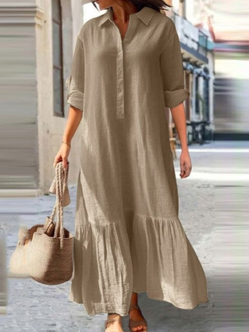 Cotton Linen Long Irregular Shirt Collar Skirts