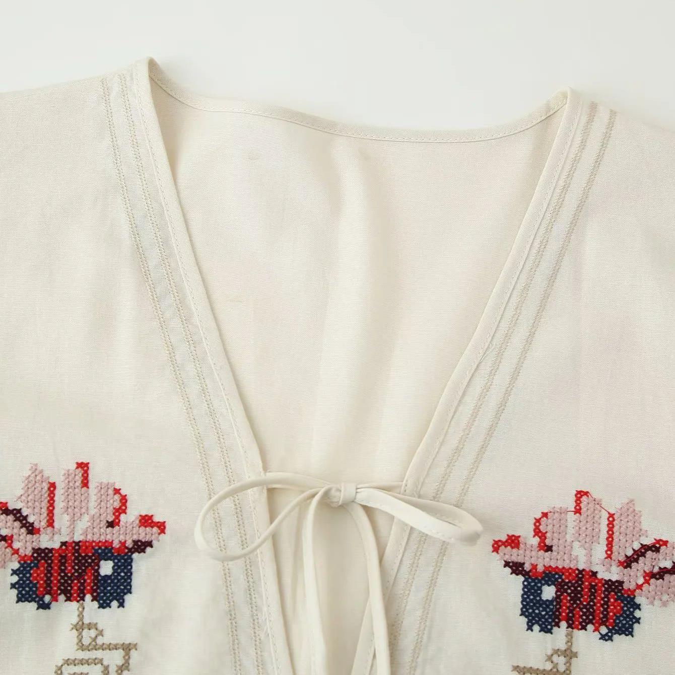 Classic Women's Vacation Embroidered Summer Flowers Dress