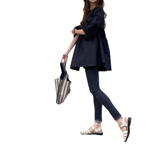 Front Back Wearable Loose Lantern Sleeve Blouse