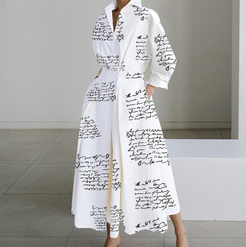 Commute Fashion Collar Lining Elastic Waist Dress