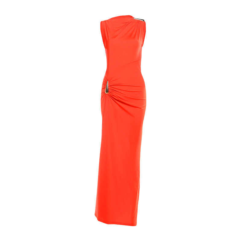Women's Summer Fashion Sexy Slim Metal Decorative Sheath Dress