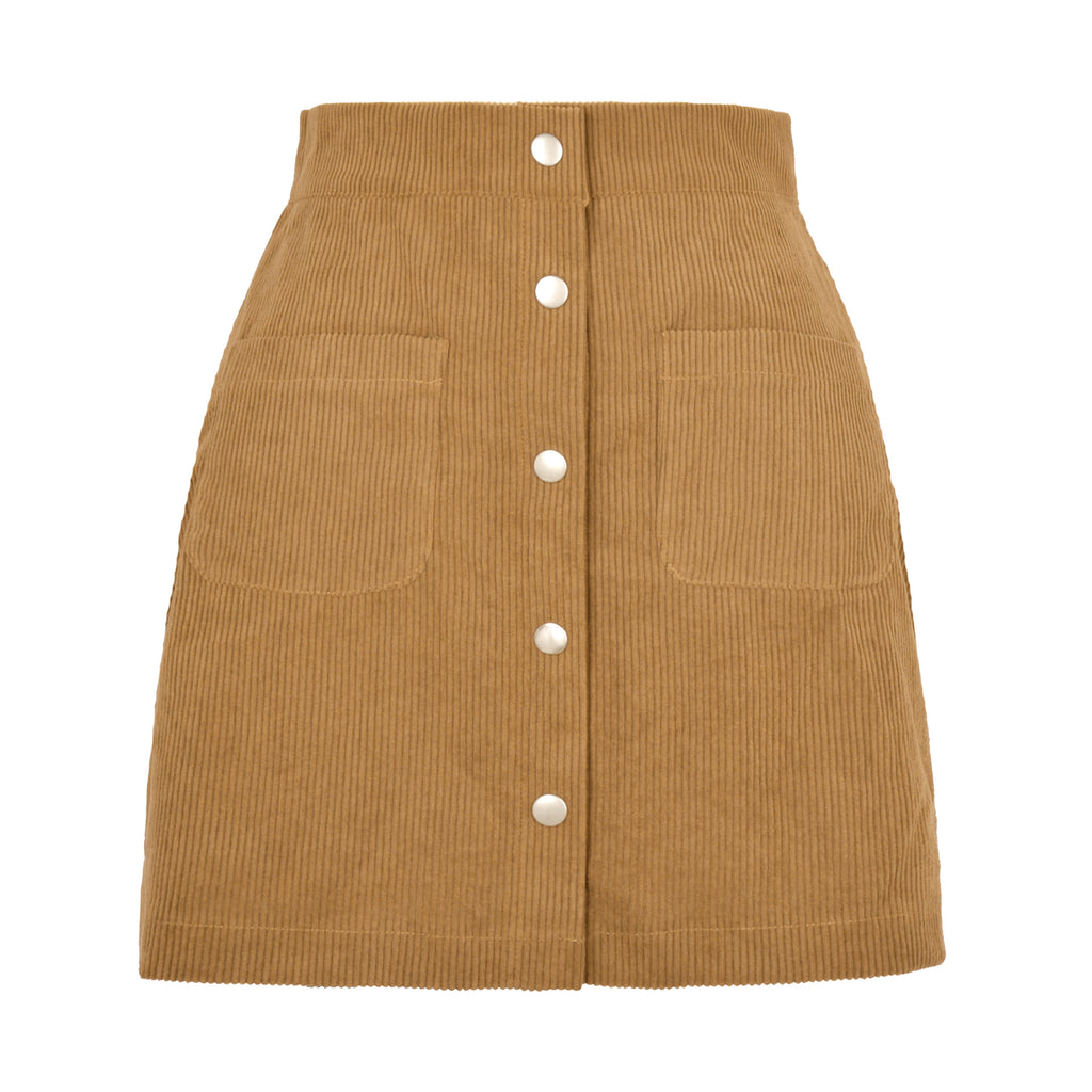 Women's Corduroy Sheath Single-breasted Slim Fit Solid Skirt