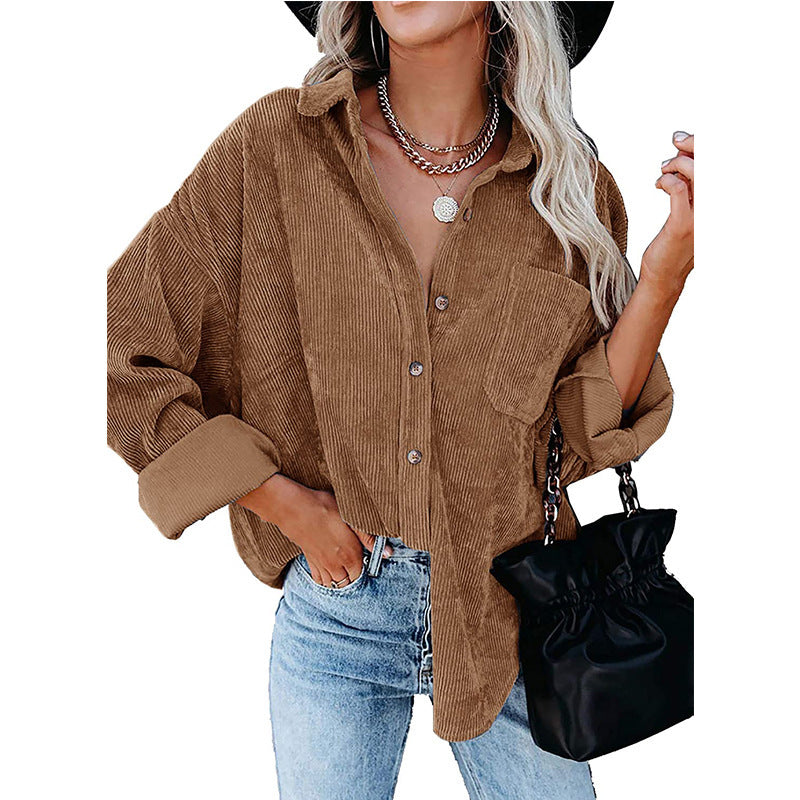 Durable Women's Loose Leisure Corduroy Shirt Blouse