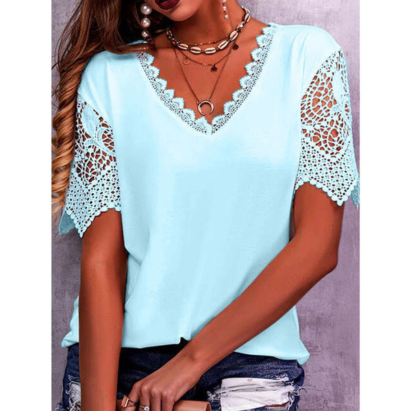 Women's Popular Lace Stitching Loose Sleeve Shorts
