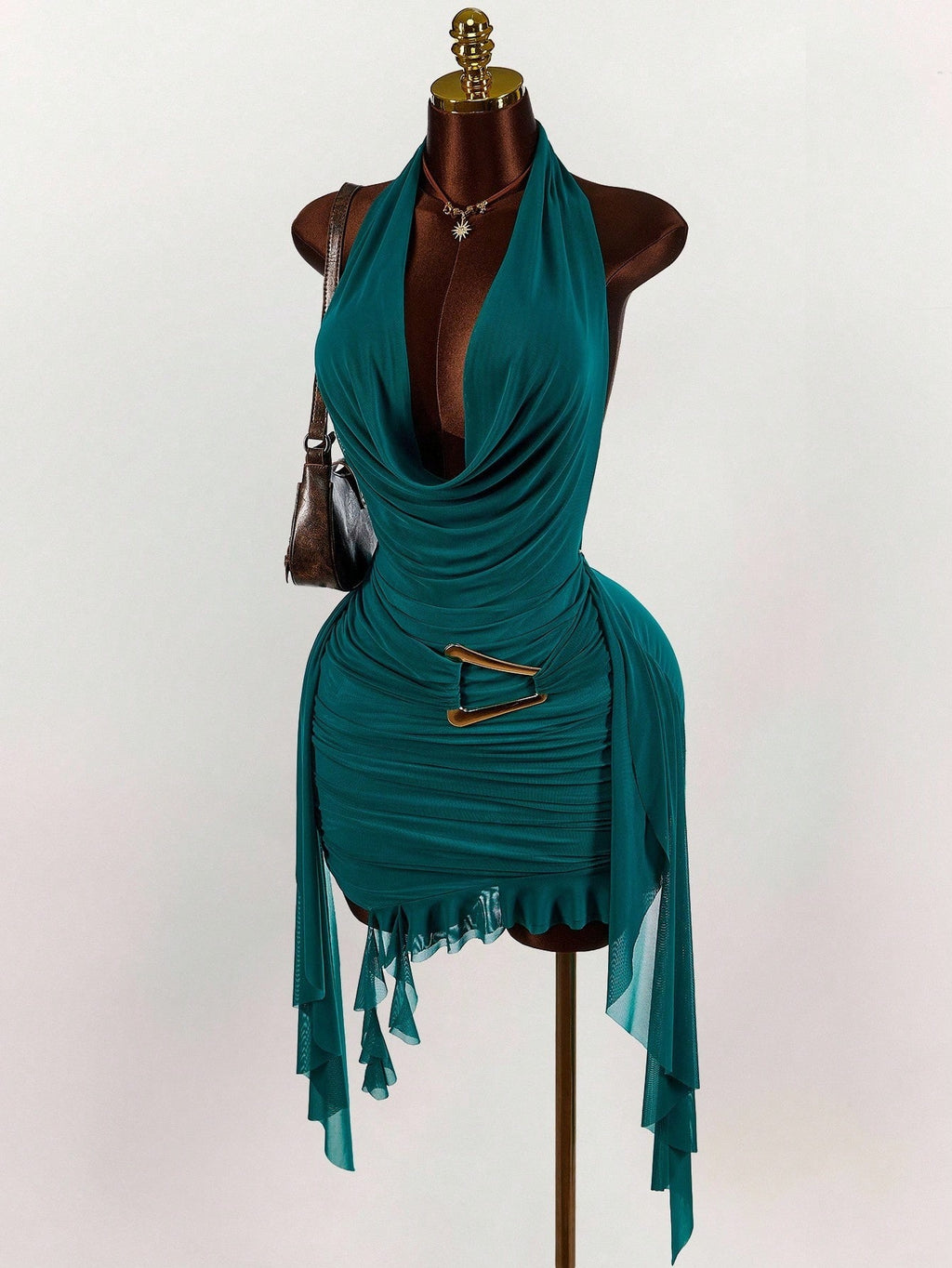 Color Temperamental Minority Halter Backless Slim Fit Dress