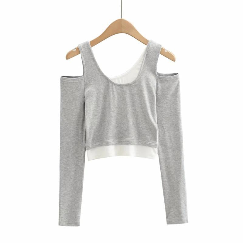 Elastic Slim Fit Slimming Short-sleeved Fake Two Pieces Women's T-shirt