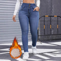 Women's Fleece-lined Elastic Skinny Blue Washed Slim Denim Jeans