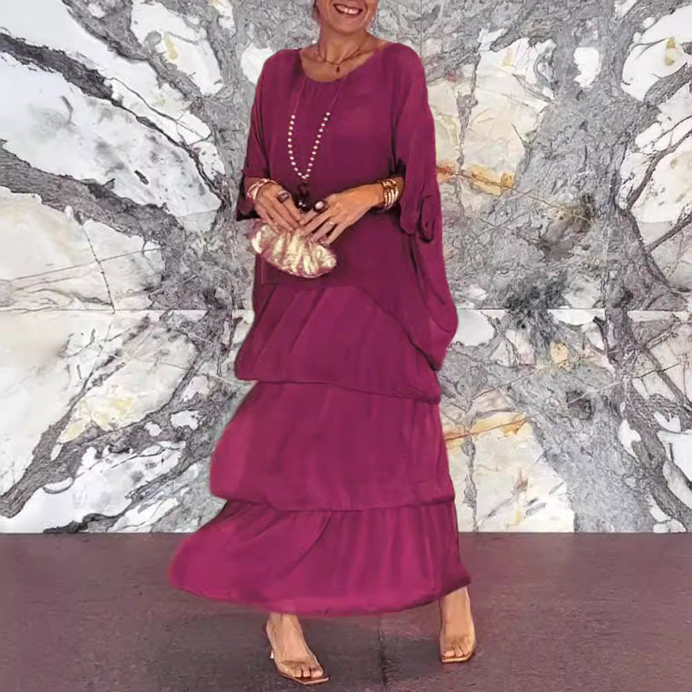 Fashion Chiffon Mesh Batwing Sleeve Long Dress