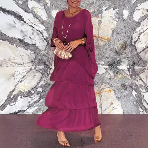 Fashion Chiffon Mesh Batwing Sleeve Long Dress