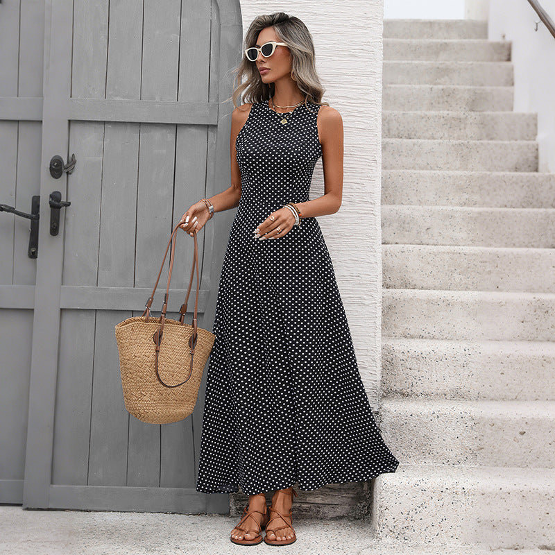 Women's Backless Long Summer Elegant Polka Dot Dress