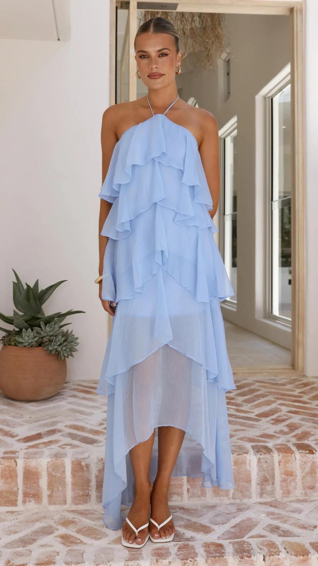 Women's Fashion Chiffon Print Fairy Long Elegant Dress