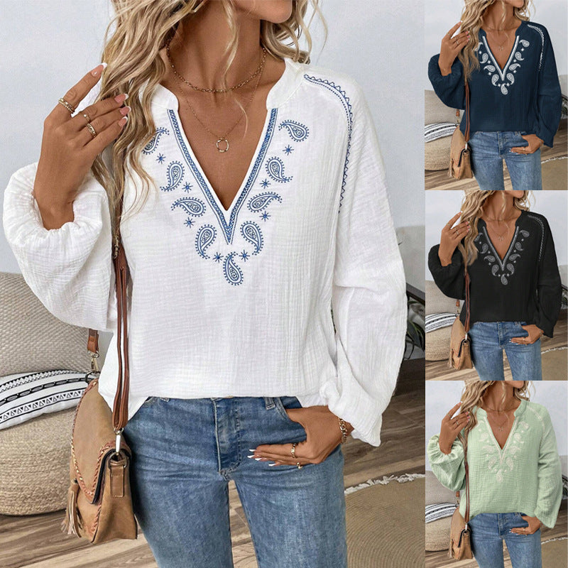National Style Fashion Design Sense Embroidery Women's T-shirt