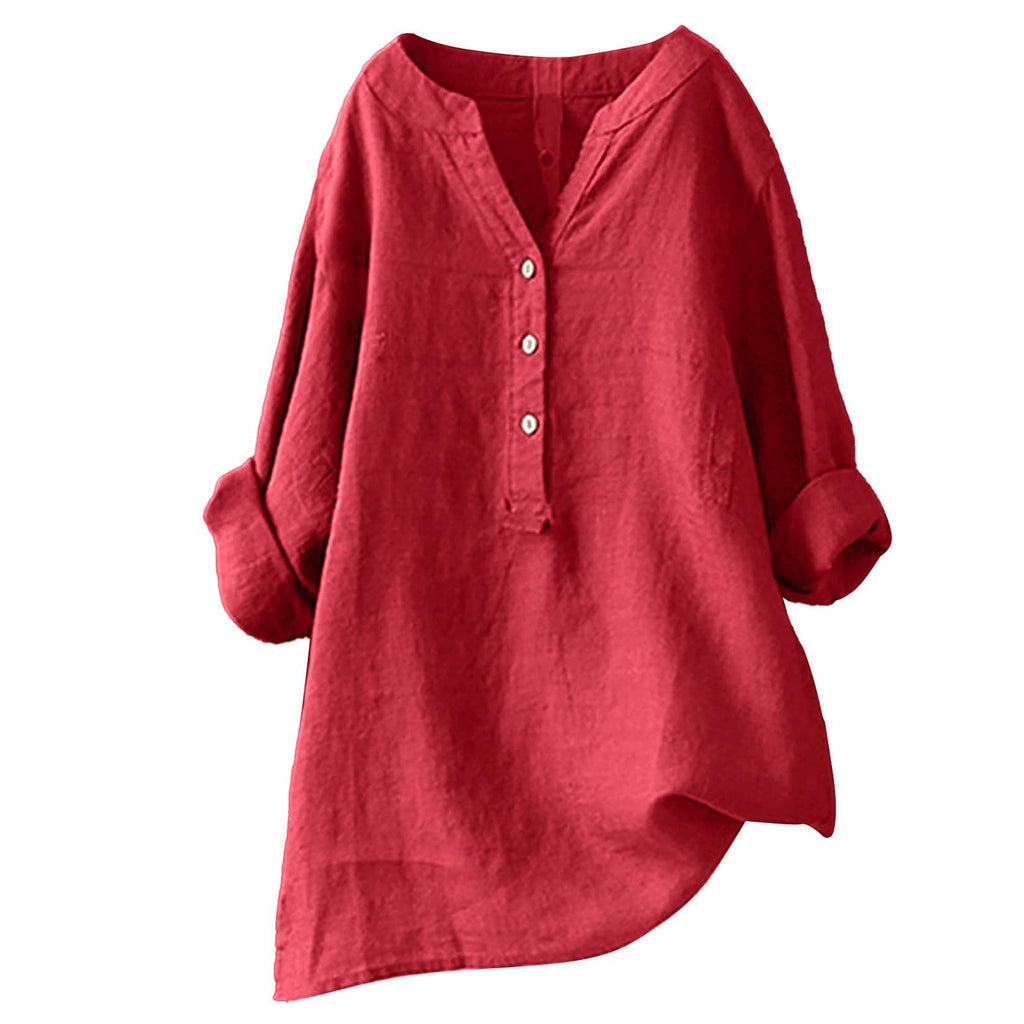 Women's Color Stand Collar Button Long Sleeve Tops