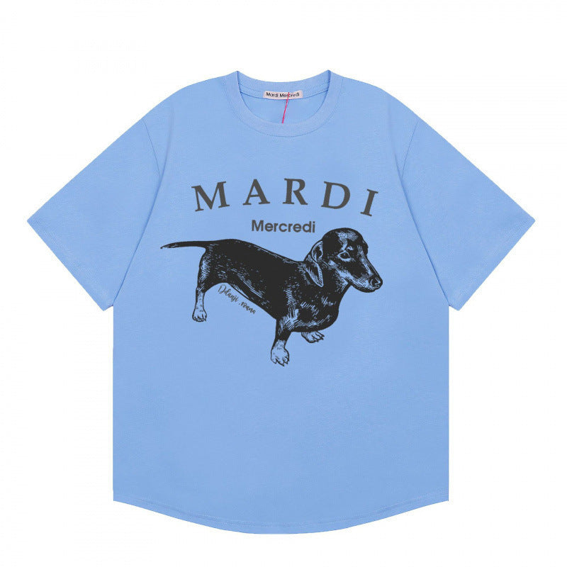 Sleeve Little Daisy Sausage Dog Printed Round Neck Pure Shorts
