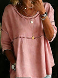 Versatile Casual Hollow Denim Round Neck Tops