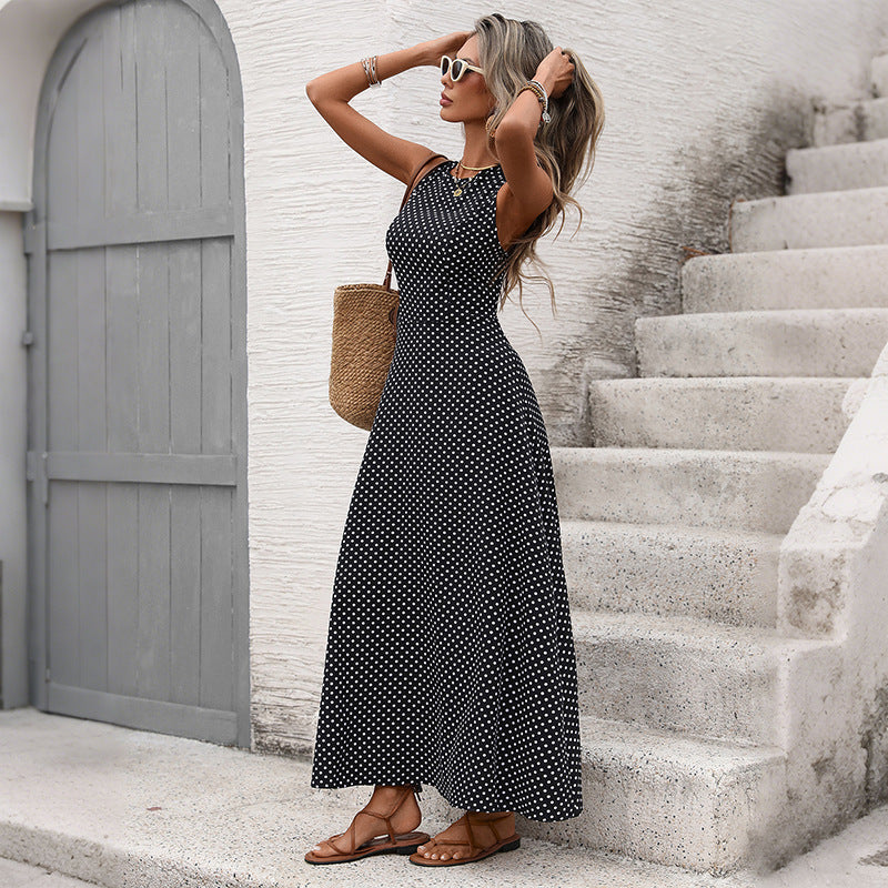 Women's Backless Long Summer Elegant Polka Dot Dress