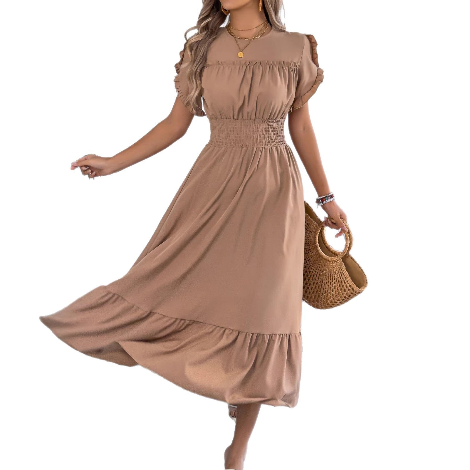 Women's Casual Stringy Seedge Sleeve Smocking Large Hem Shorts