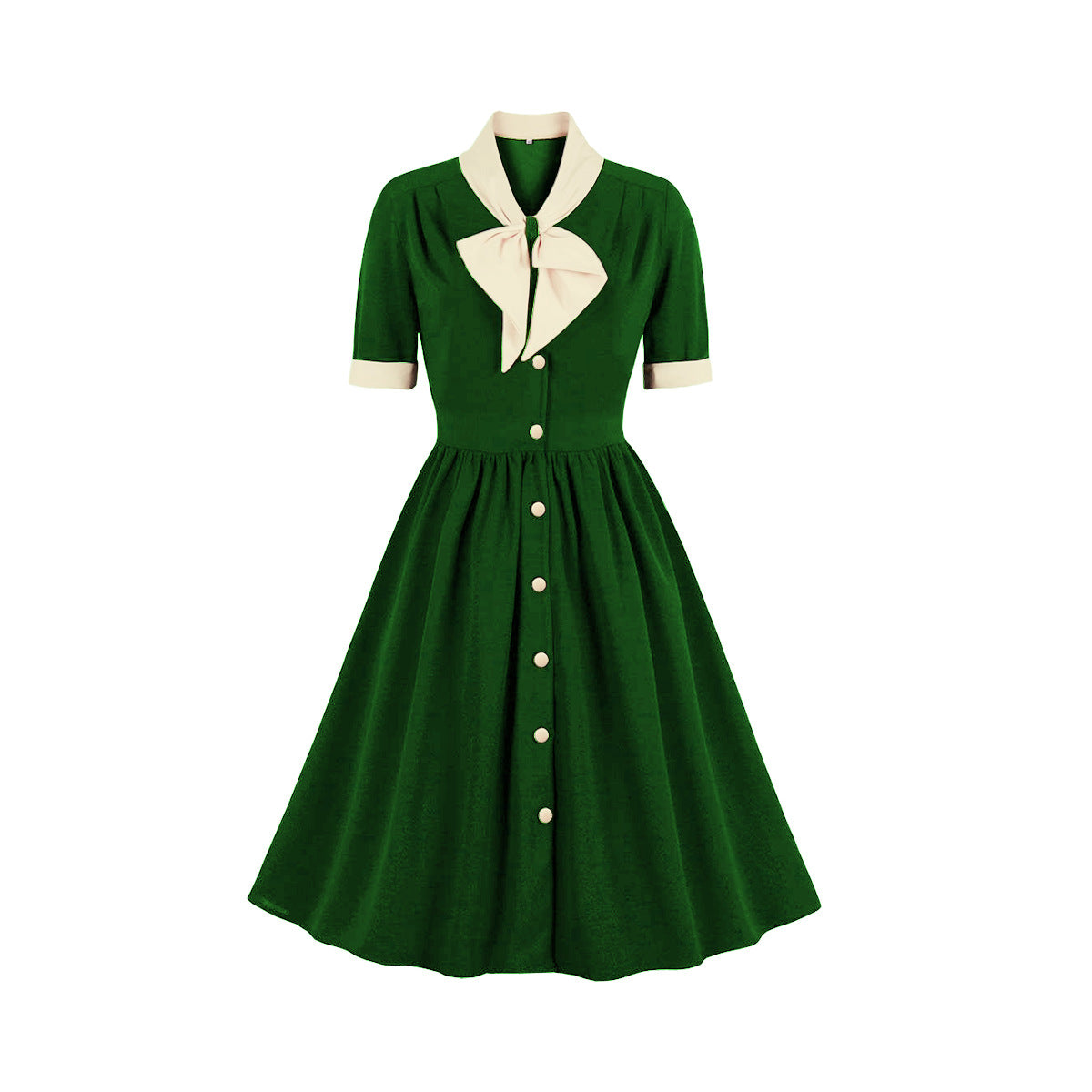 Women's Style Elegant Retro Contrast Color Bow Breasted Dress