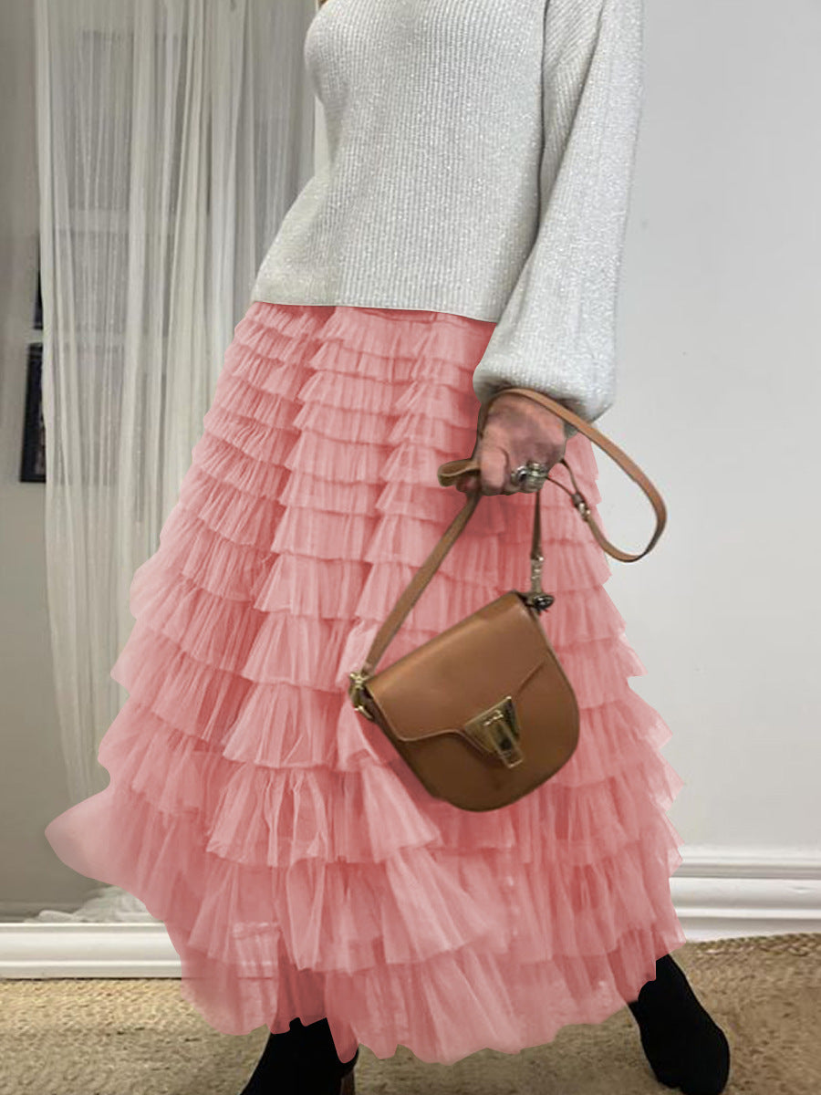 Glamorous Women's Summer Fashion Mesh Tiered Skirt