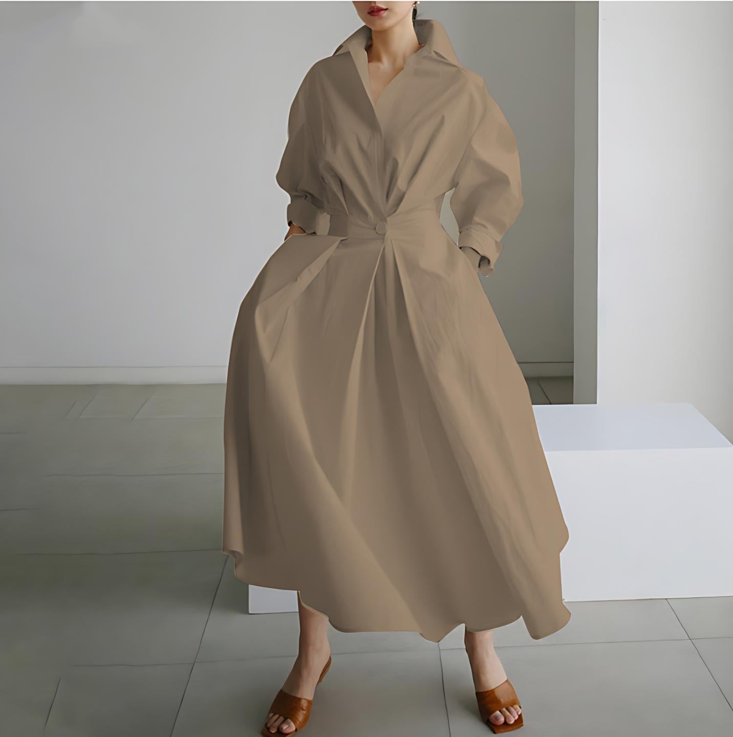 Commute Fashion Collar Lining Elastic Waist Dress