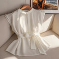 Women's Solid Color Sleeveless With Belt Pleated Blouse