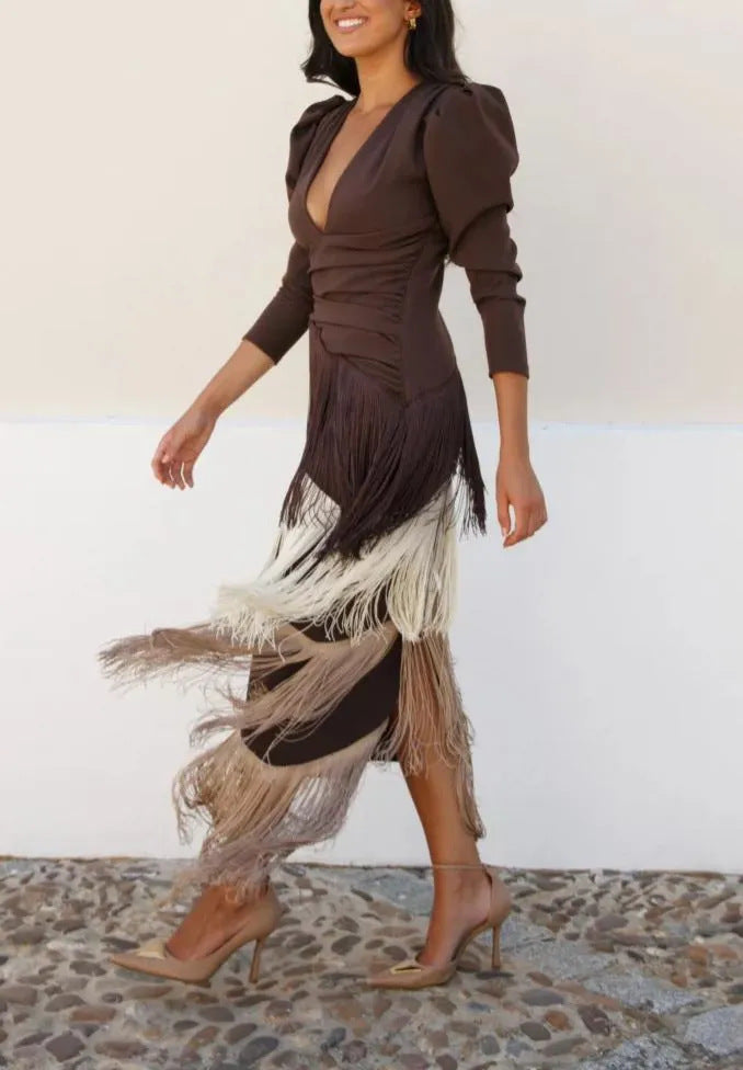 Durable Autumn Fashion Deep Tassels Long Suits