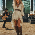 Music Festival Rock Carnival Party Ruffled Floral Tassel Lace Dress
