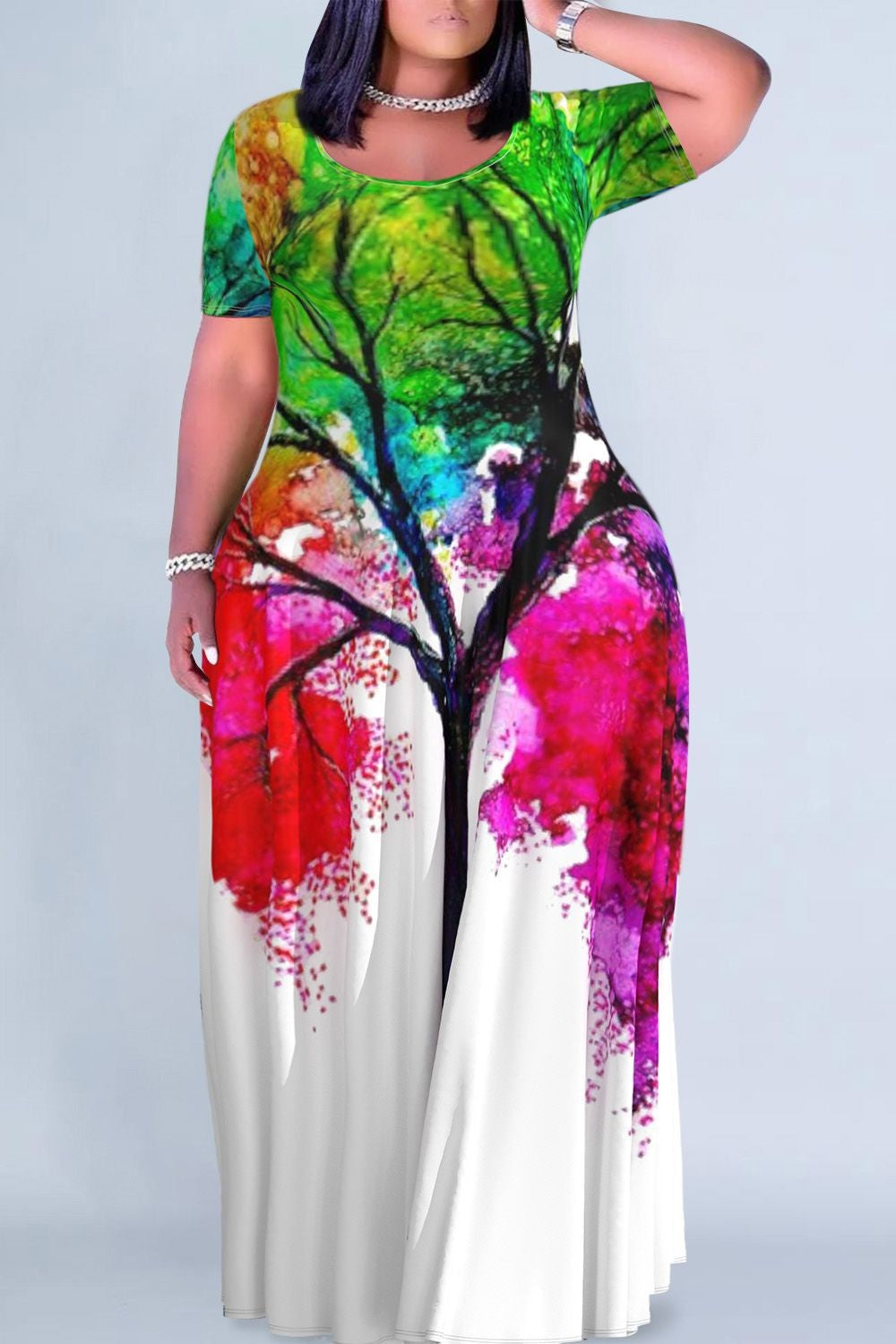 Women's Floral Print Round Neck Exotic Vacation Style Dress