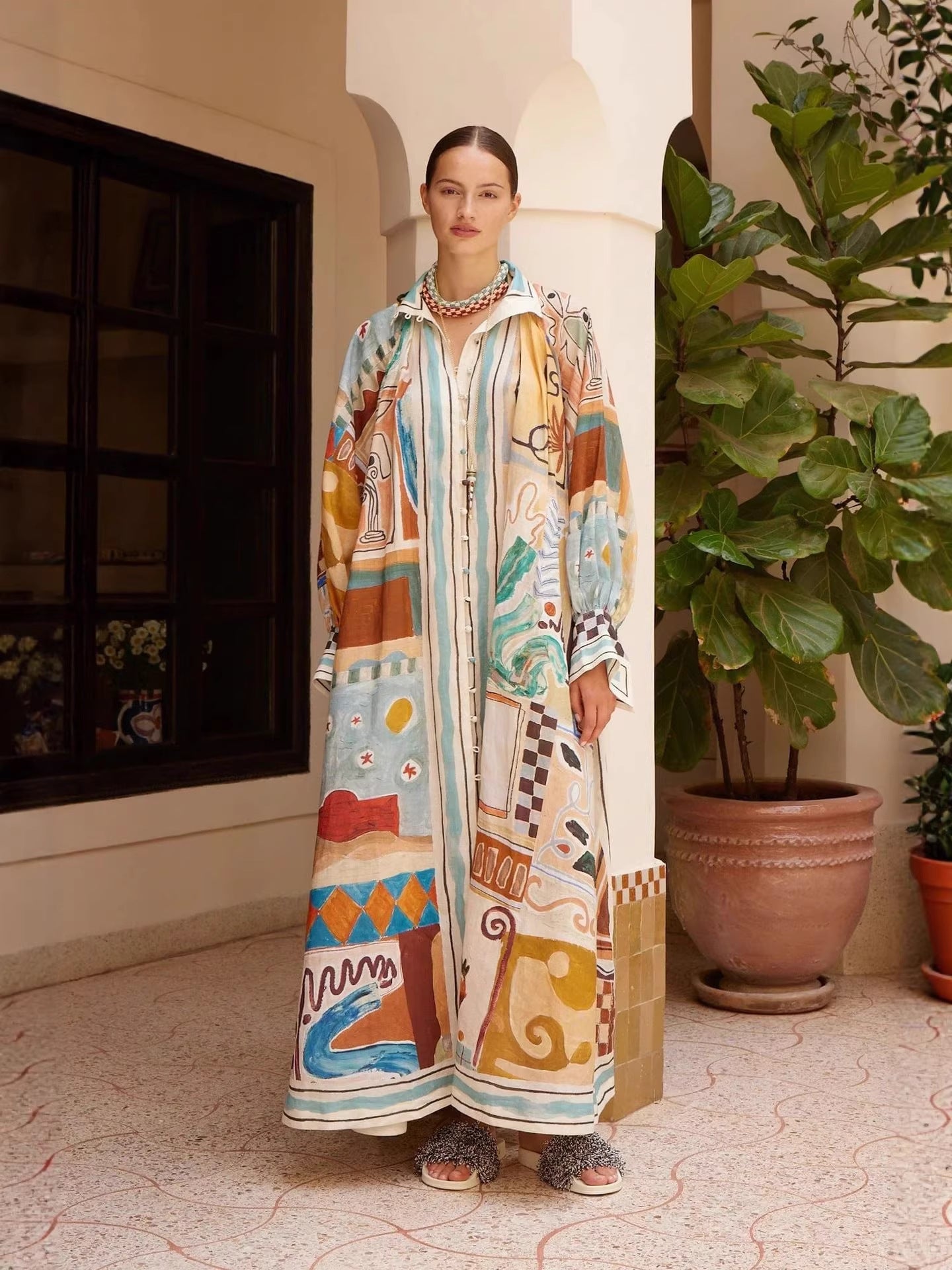Popular Fashion Personalized Printed Loose Linen Dress