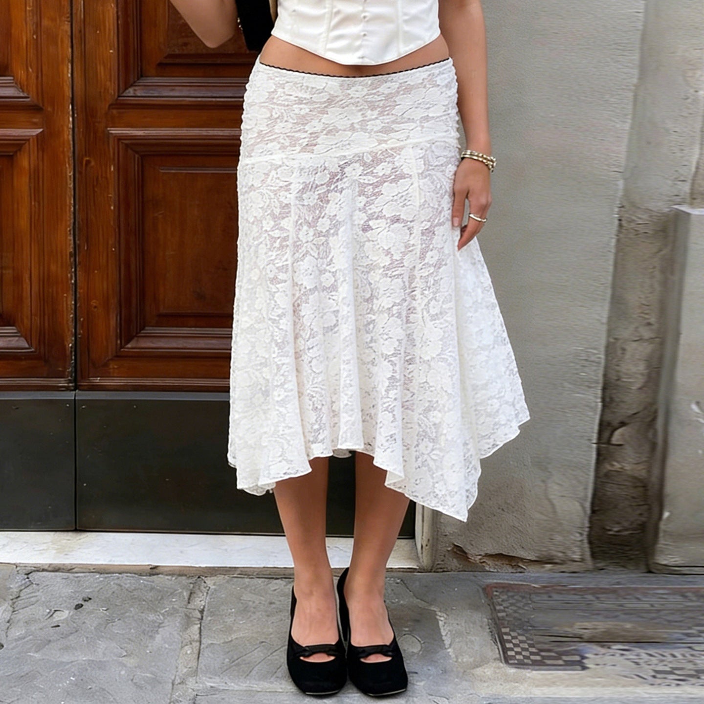 Women's Fashion Lace Irregular Low Waist Pure Desire Midi Clothing