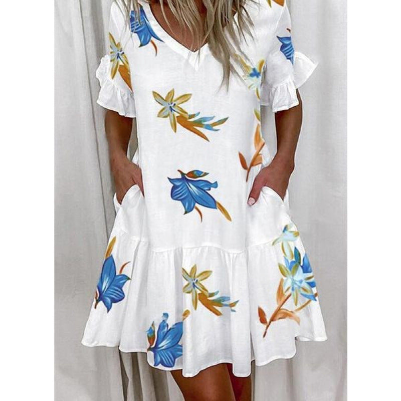 Stylish Women's Fashion Printed Ruffle Pocket Shorts