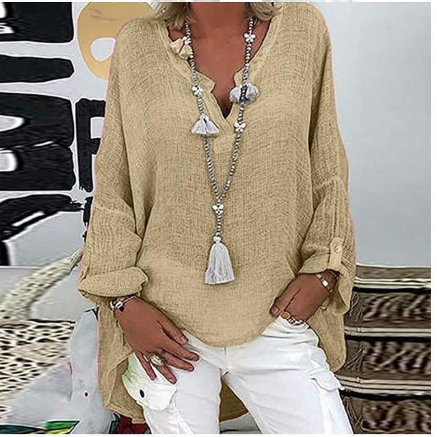 Fashion Solid Color Bamboo Linen Shirt Jumpsuits