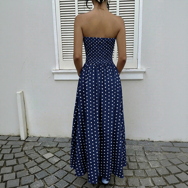 Summer Date Party Elegant Retro Sleeveless Tube Polka Tops