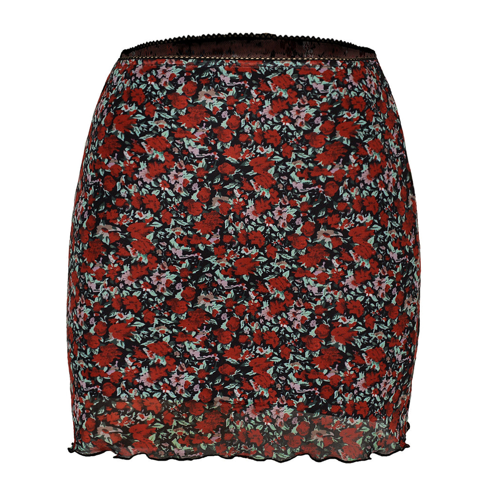 Women's Printed Tulle High Waist Slim Hip Skirts