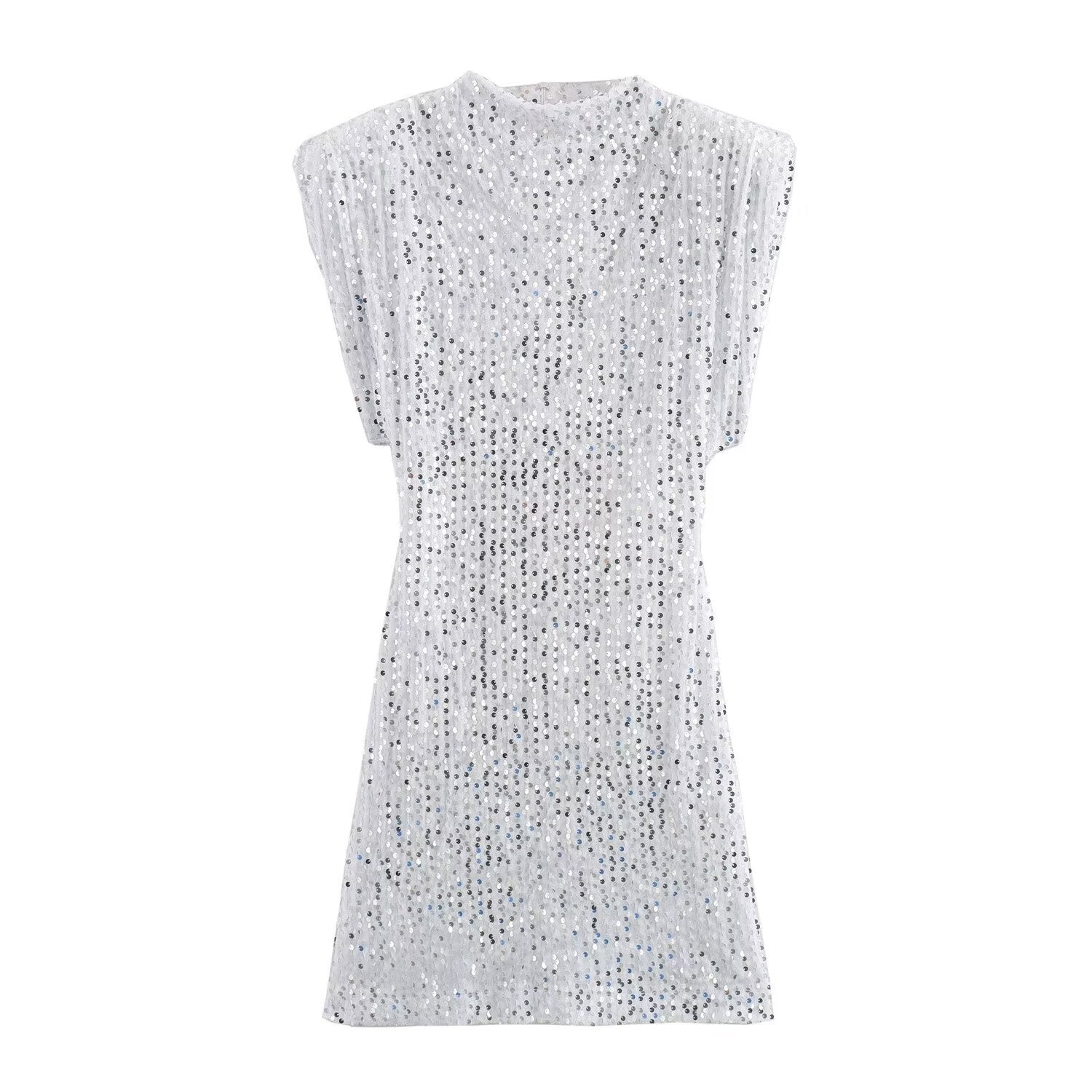 Winter Fashion French Strap Padded Shoulder Beads Dress