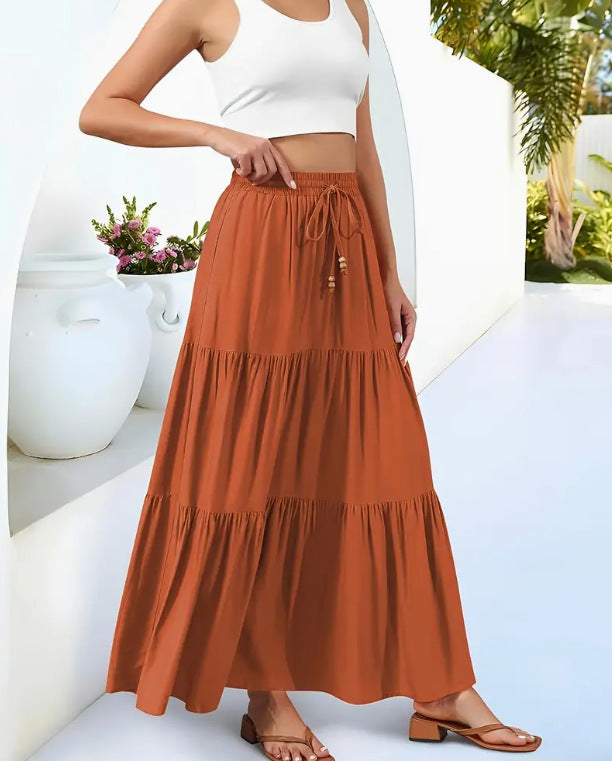 Women's Fashion Stitching Shrink Pocket Casual Skirts