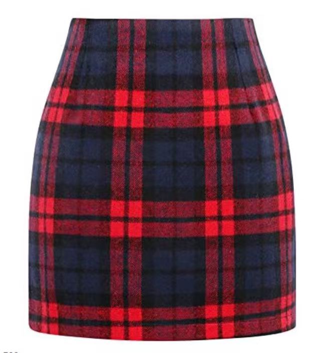 Women's High Waist Tartan Tight Pencil Hip Skirt