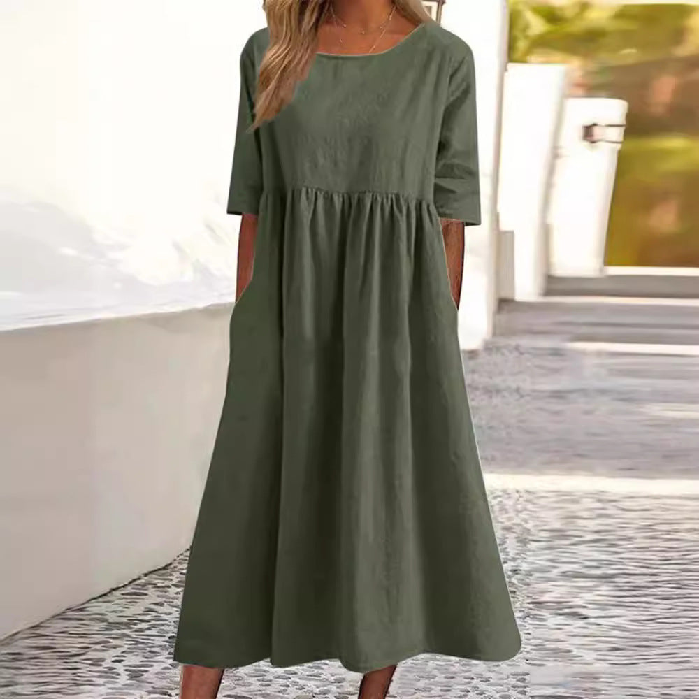 Linen Casual Sleeve Pocket Pleated Loose Shorts