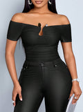 Women's Spring Fashion Street Shooting Metal Sleeve Slim Fit Shorts