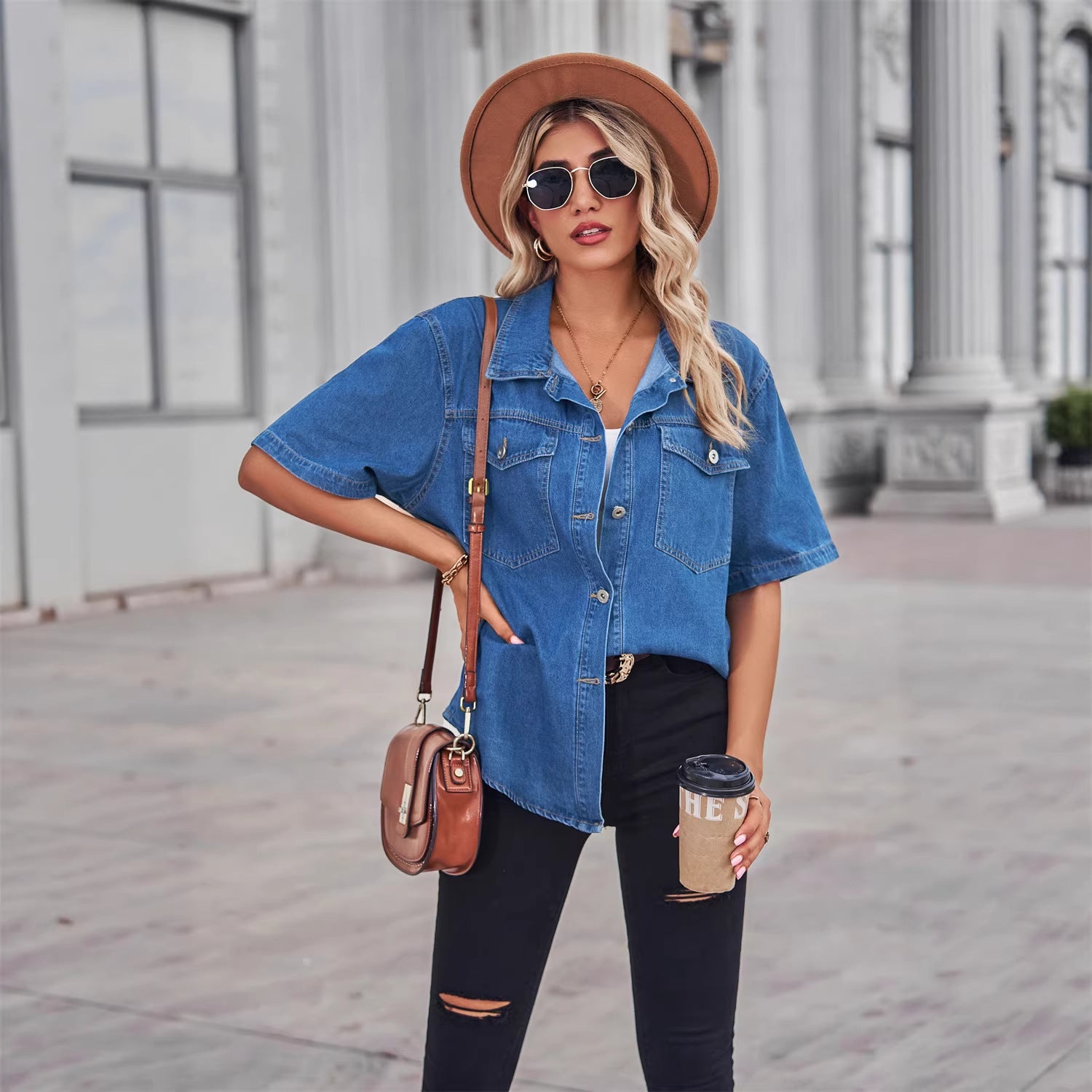 Women's Washed Thin Denim Shirt Sleeve For Blouse