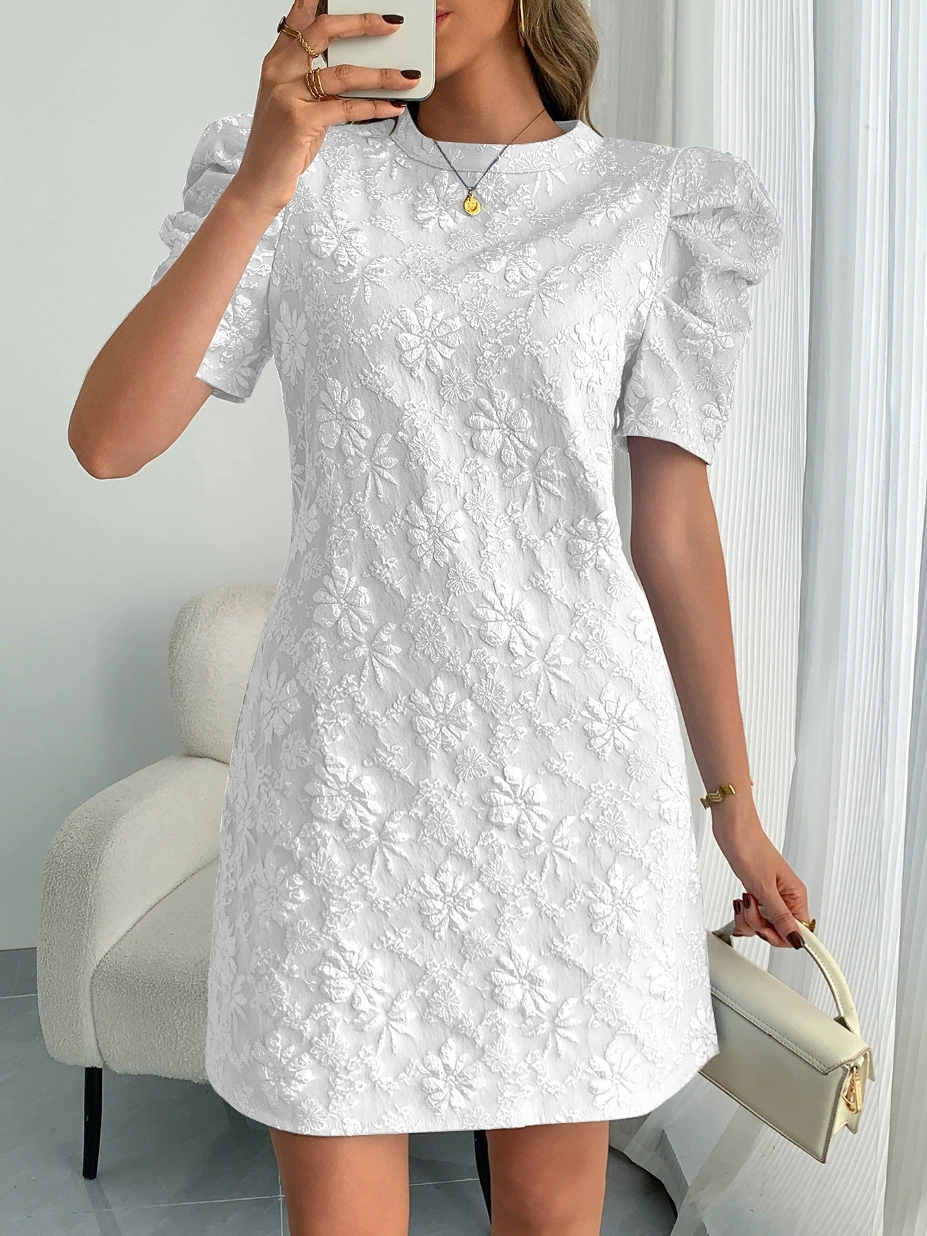 Summer Daisy Embossed Dress Fishtail Sleeve Skirt