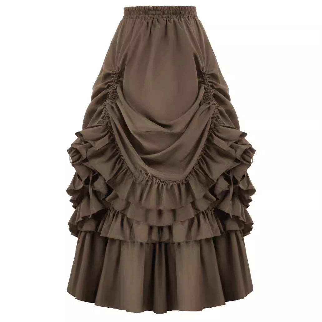 Women's Retro Style Nipped Waist Solid Color Activity Skirts