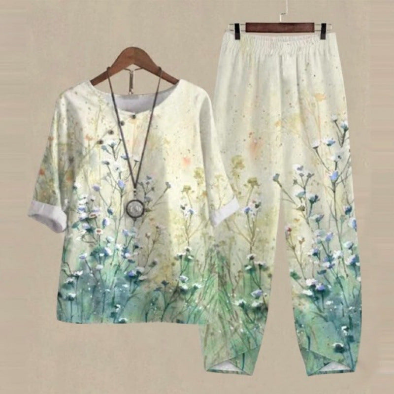 Women's Casual Round Neck Half Sleeve Shirt Suits
