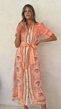 Graceful Fashionable Linen Stand-up Collar Cinched Dress