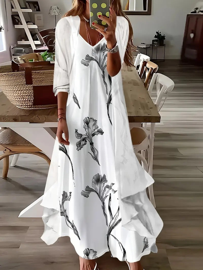 Women's Independent Floral Printed Wear Inner Two-piece Dress